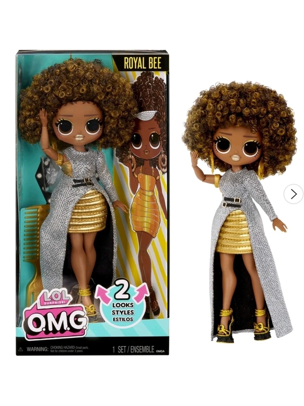 L.O.L. Surprise! Royal Bee Gold & Silver Fashion Doll with Curly Brown Hair